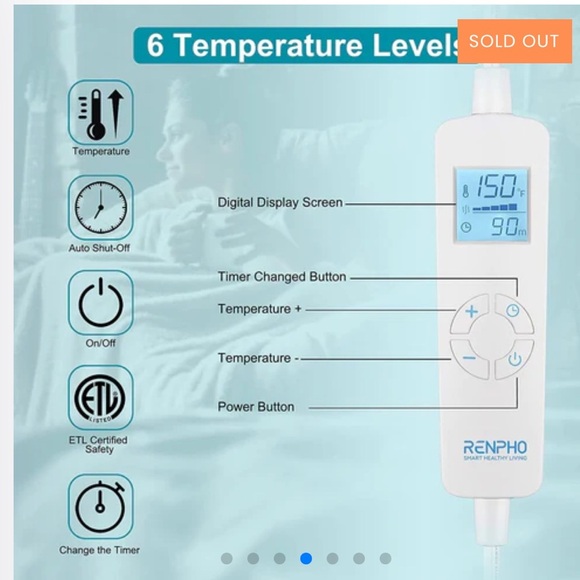 RENPHO‎ NWOT Heating Pad for Back Pain Relief - Picture 5 of 11